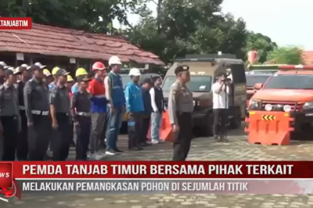 PEMERINTAH DAERAH TANJAB TIMUR BERSAMA PIHAK TERKAIT MELAKUKAN PEMANGKASAN POHON DI SEJUMLAH TITIK